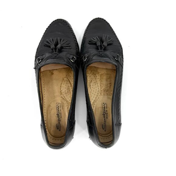 Vintage 90s Santoni Black Genuine Leather Snake Embossed Tassel Loafers main image 6